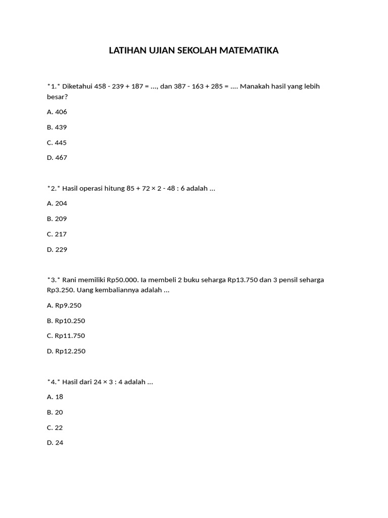 Latihan Ujian Matematika Sekolah PDF Latihan Ujian Matematika Sekolah PDF